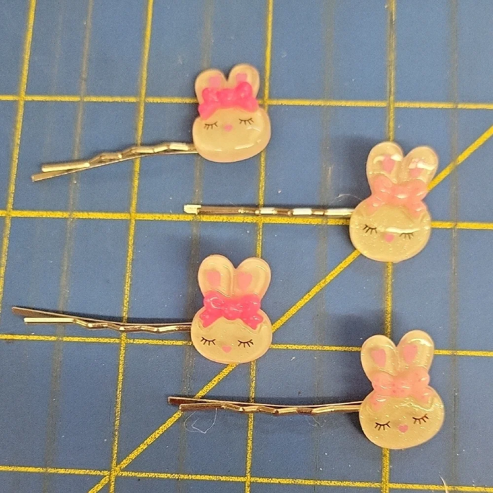 Bundle of 4 Cute Bunny Hair Pins with Pink Bows